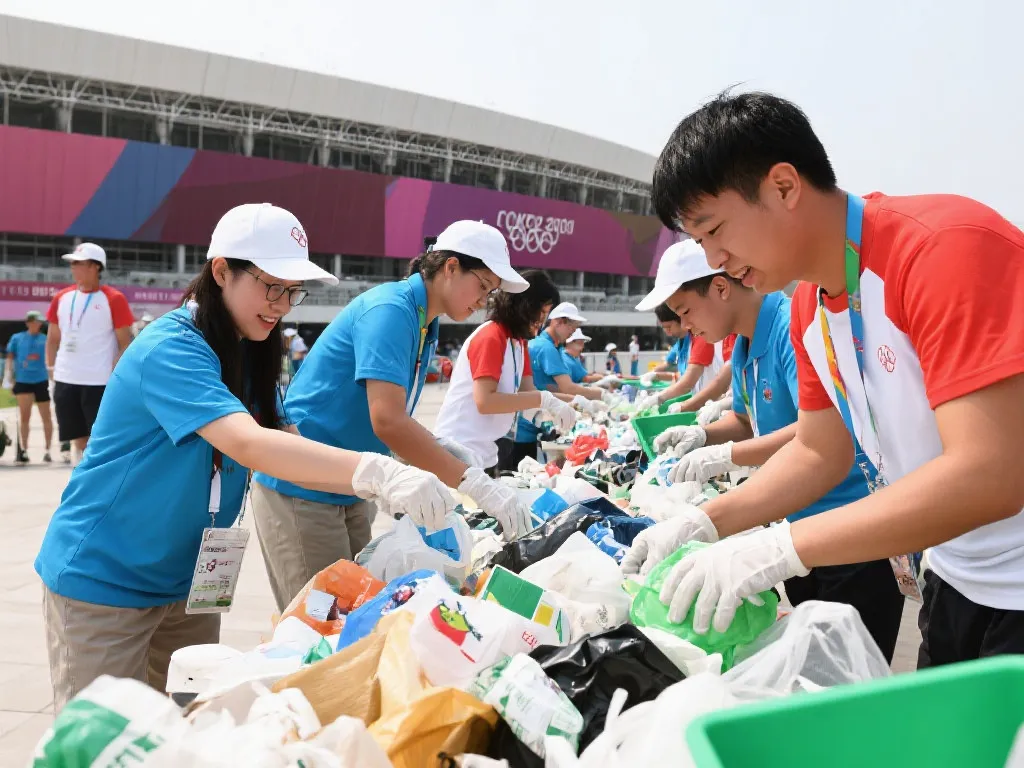奥运场馆志愿者进行垃圾分类